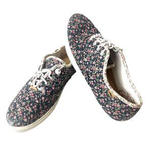 Hotter Women's Sz 8.5 Floral Canvas Slip On Sneaker Low Top Shoes Comfort Casual